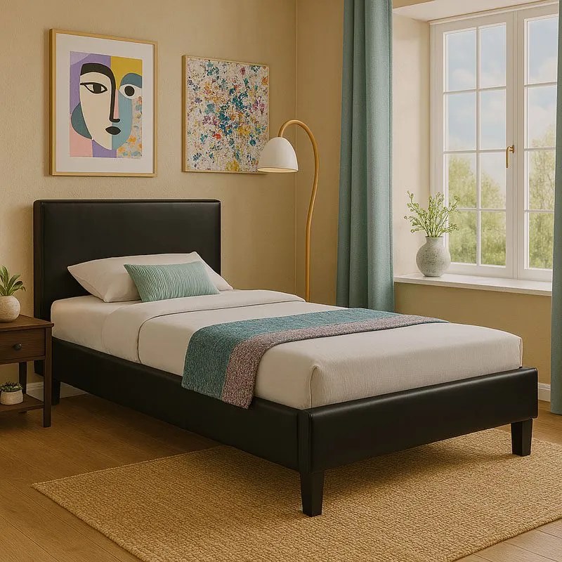 Κρεβάτι Nevil pakoworld 100x200 PU χρώμα μαύρο ματ