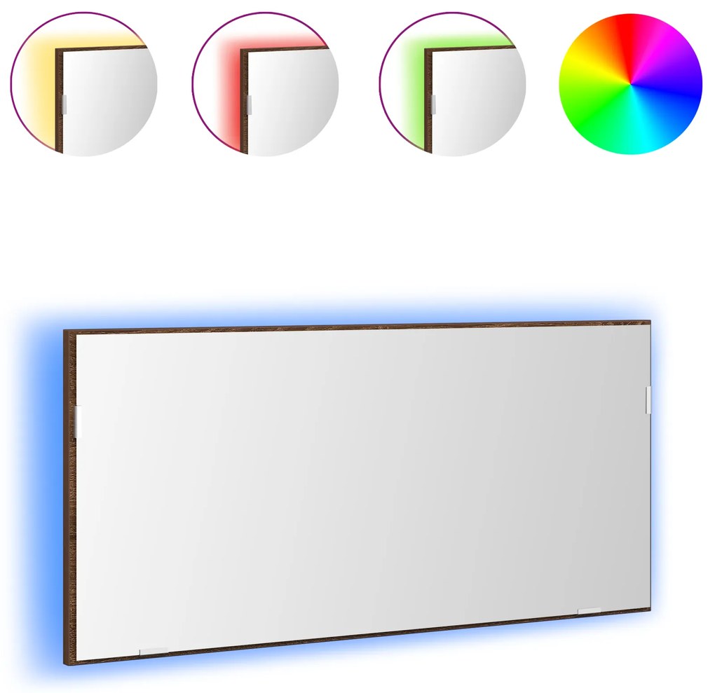 vidaXL Καθρέφτης μπάνιου  με φώτα LED Καφέ Δρυς 80x37 εκ.