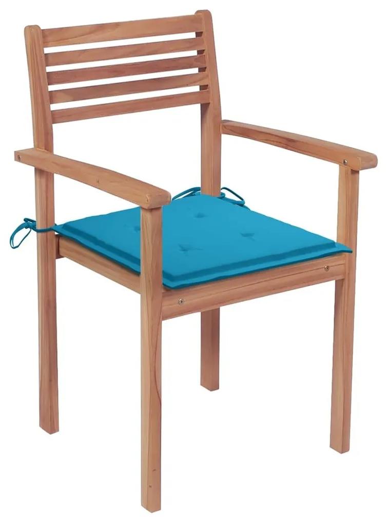 Καρέκλες Κήπου Στοιβαζόμενες 8 τεμ. Μασίφ Ξύλο Teak &amp; Μαξιλάρια - Μπλε