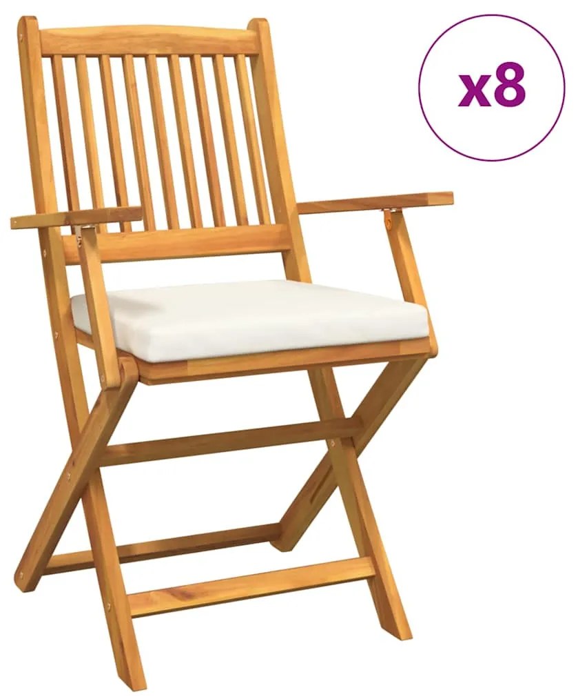 vidaXL Πτυσσόμενη Καρέκλα με μαξιλάρι 8 pcs Λευκό 49 x 57.5 x 92εκ