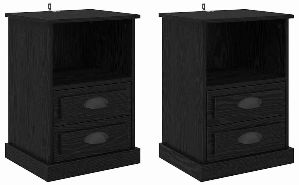 vidaXL Κομοδίνο 2 pcs Μαύρη δρυς 43 x 36 x 60 εκ Επεξεργασμένο ξύλο