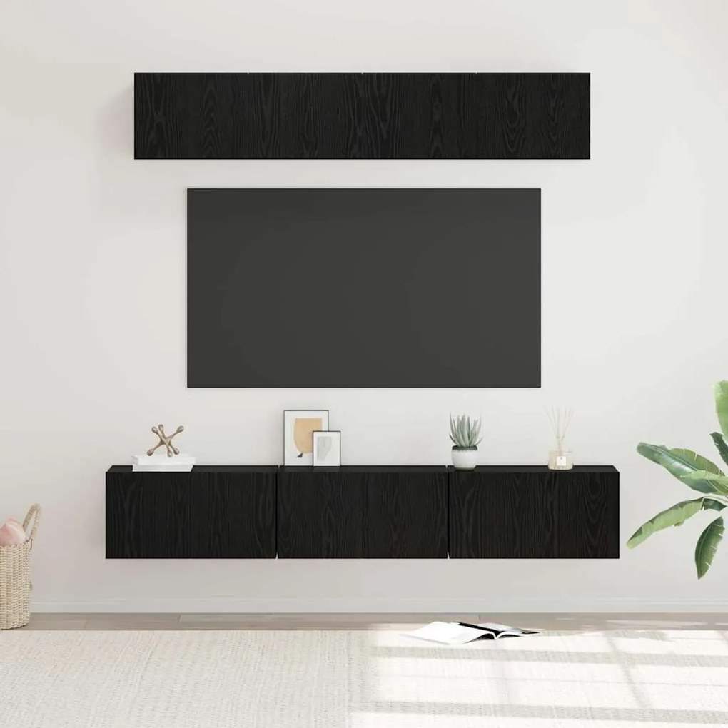 vidaXL Σετ επίπλου τηλεόρασης Επιτοίχιο 5 pcs Μαύρη Οξυά