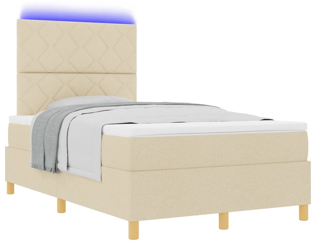 vidaXL Κρεβάτι με στρώμα & LED Κρεμ 120x200 εκ. Ύφασμα
