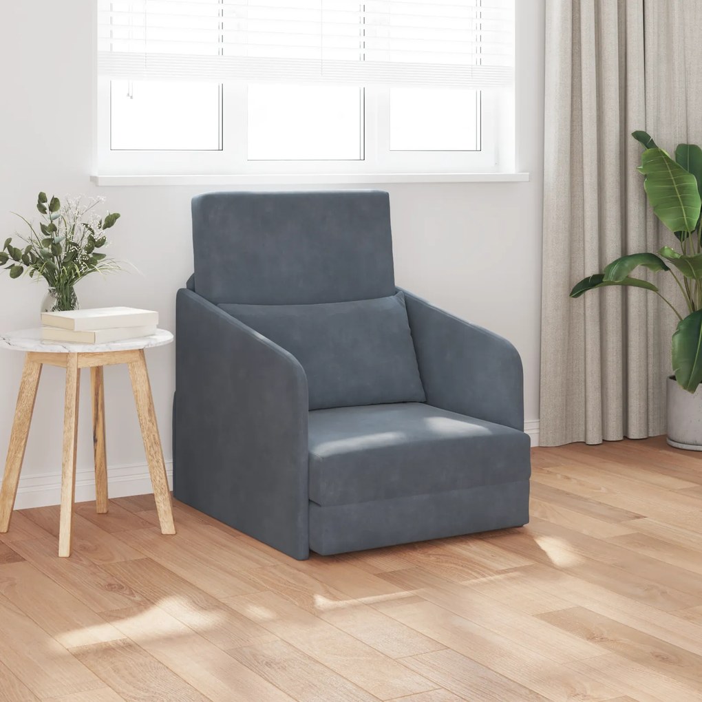 vidaXL καναπές κρεβάτι 2-σε-1 Σκούρος Γκρι 65x80x83 εκ. Βελούδο