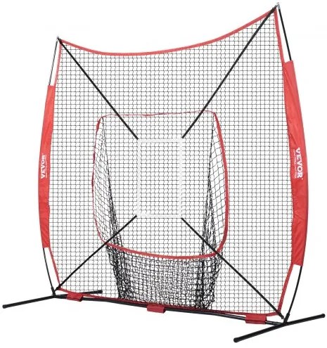 VEVOR 7x7 ft Baseball Softball Practice Net, Portable Baseball Training Net for Hitting Catching Pitching, Backstop Baseball Equipment with Bow Frame, Carry Bag, Strike Zone, Ball, Tee, Ball Collector