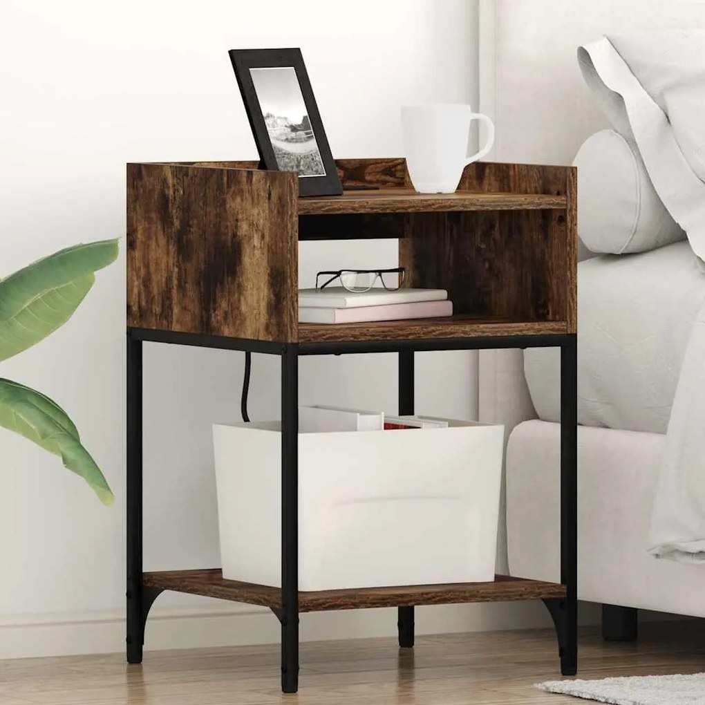 vidaXL Κομοδίνο Καπνιστή δρυς 40 x 40 x 61 εκ Επεξεργασμένο ξύλο