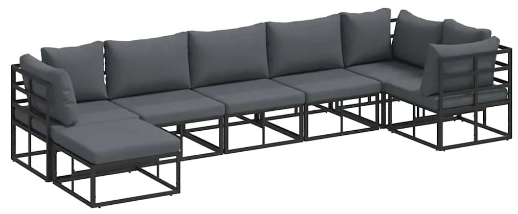 vidaXL Σετ Καναπέ Κήπου με μαξιλάρι 7 pcs Μαύρο Αλουμίνιο