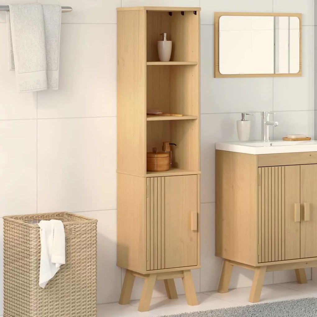 vidaXL Ντουλάπι Μπάνιου Καφέ 35 x 30 x 159 εκ Μασίφ ξύλο πεύκου