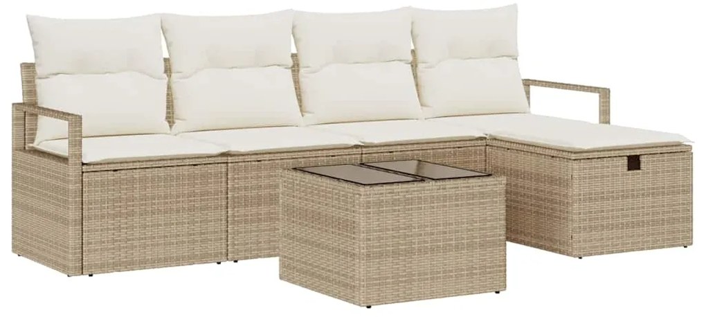 vidaXL Σετ Καναπέ με μαξιλάρι 6 pcs Μπεζ και Κρέμα συνθετικό ρατάν
