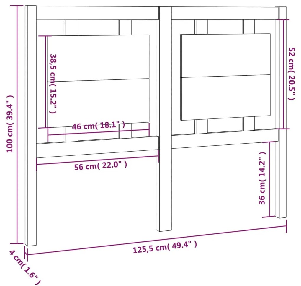 vidaXL Κεφαλάρι Κρεβατιού Γκρι 125,5 x 4 x 100 εκ. Μασίφ Ξύλο Πεύκου