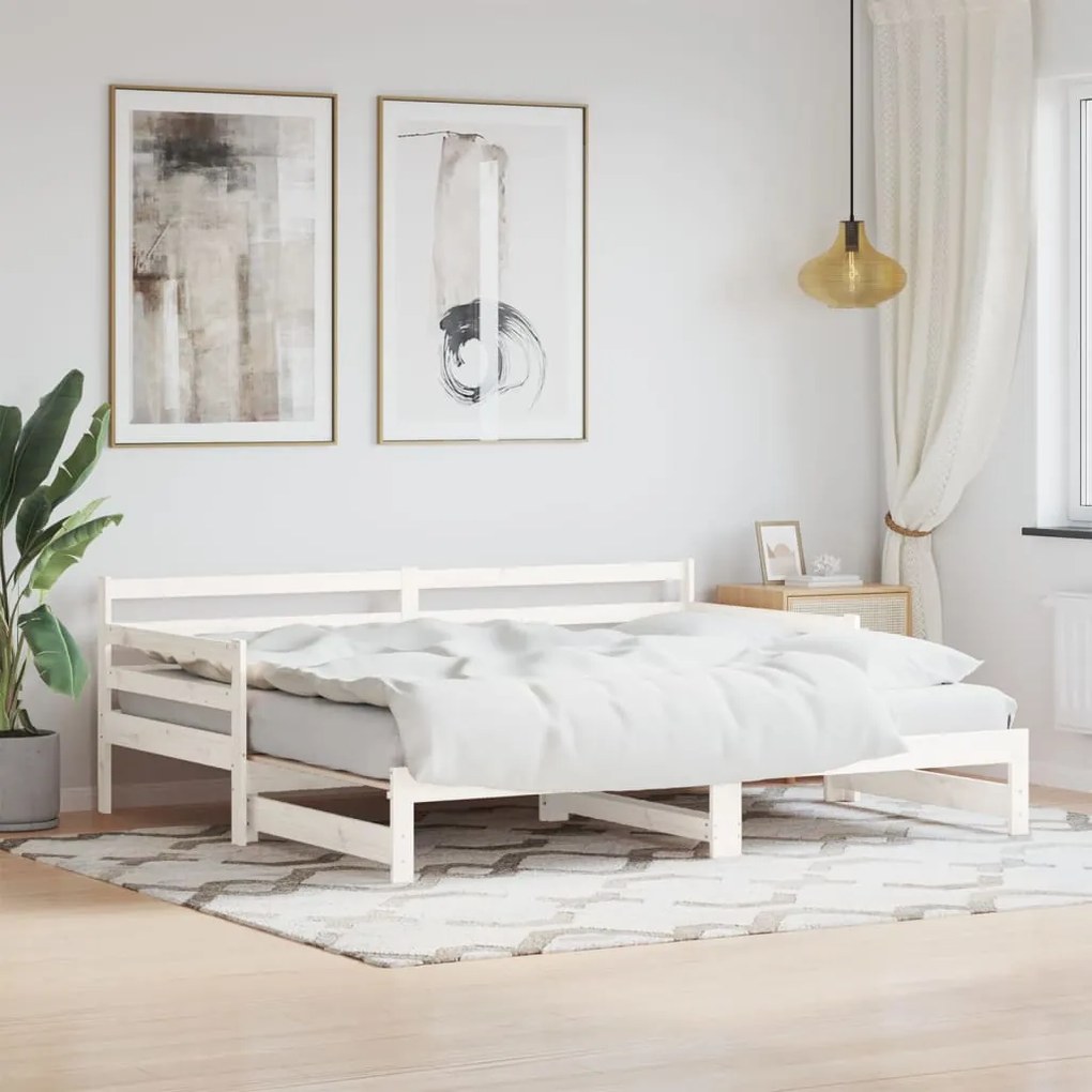 Καναπές Κρεβάτι Συρόμενος Λευκός 90 x 200 εκ. Μασίφ Ξύλο Πεύκου