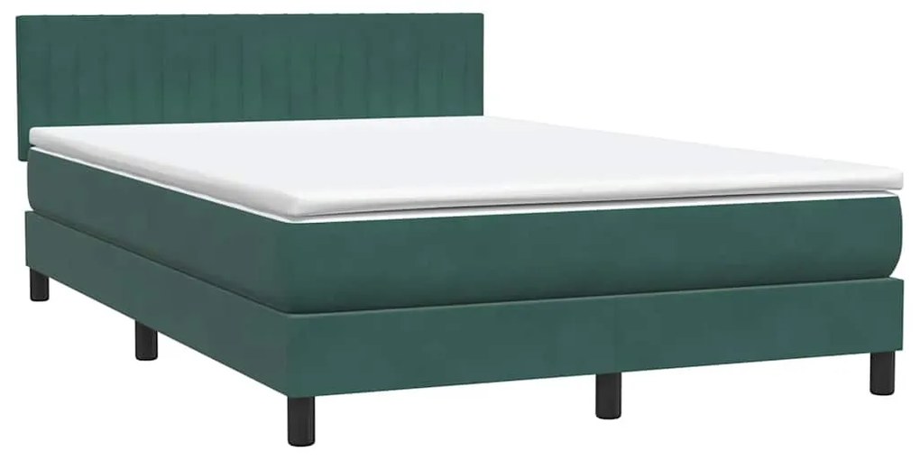 vidaXL Box Spring Κρεβάτι με στρώμα Σκούρο πράσινο 140x220cm Βελούδινο