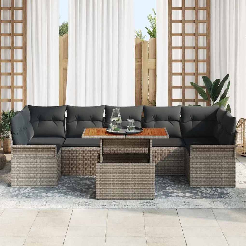 vidaXL Σετ Καναπέ Κήπου με μαξιλάρι 8 pcs Γκρι 100 x 55 x 73 εκ