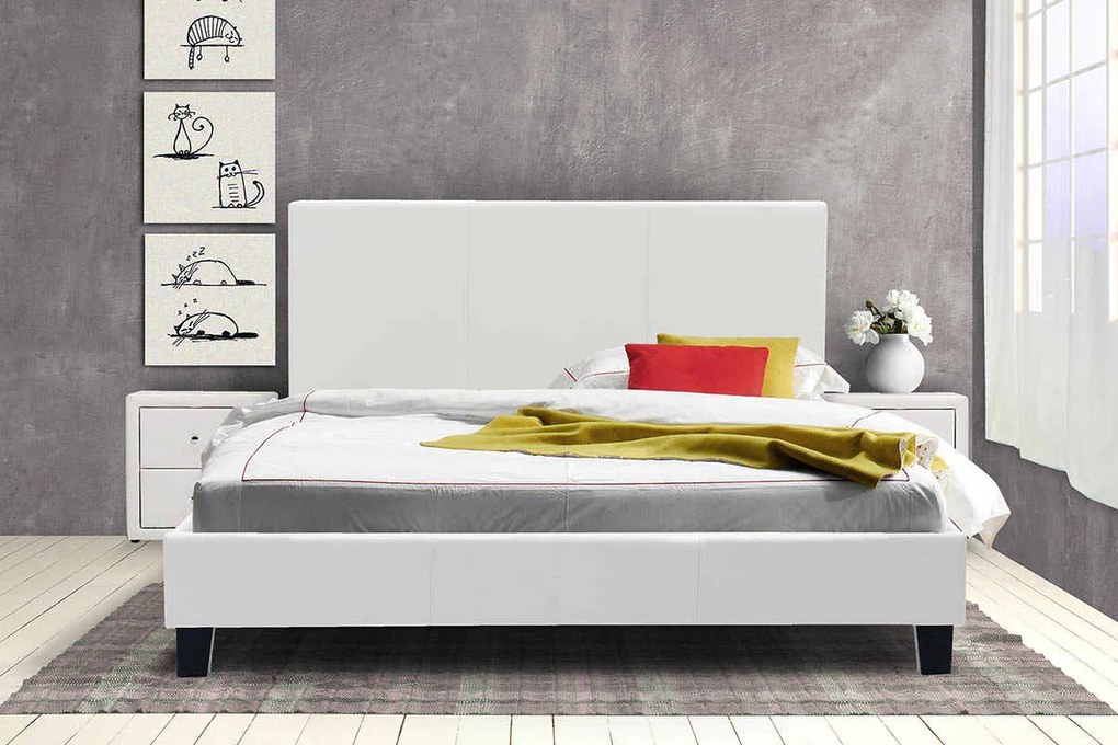 Κρεβάτι Nevil pakoworld διπλό 150x200 PU χρώμα λευκό ματ με ανατομικές τάβλες