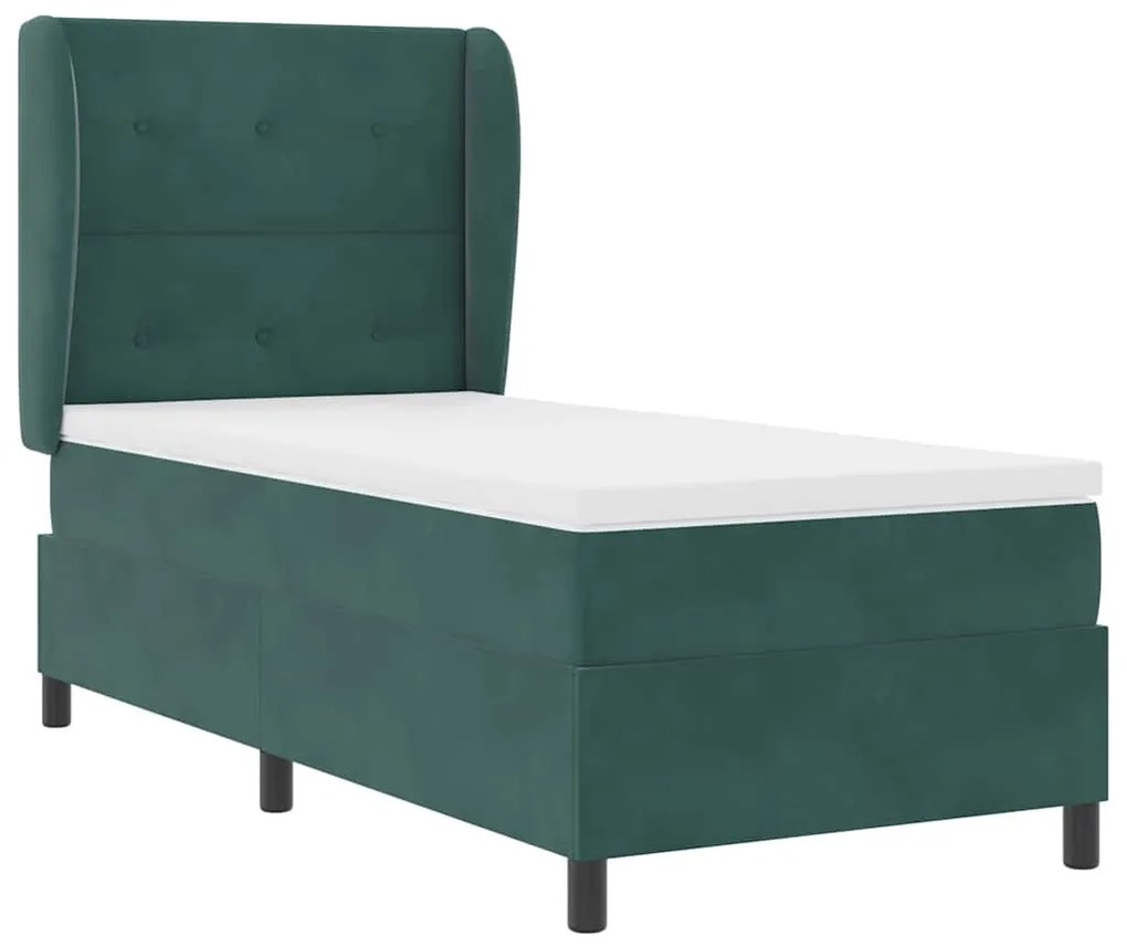 vidaXL Κρεβάτι με ελατήρια Σκούρο πράσινο 90 x 200 cm Βελούδο