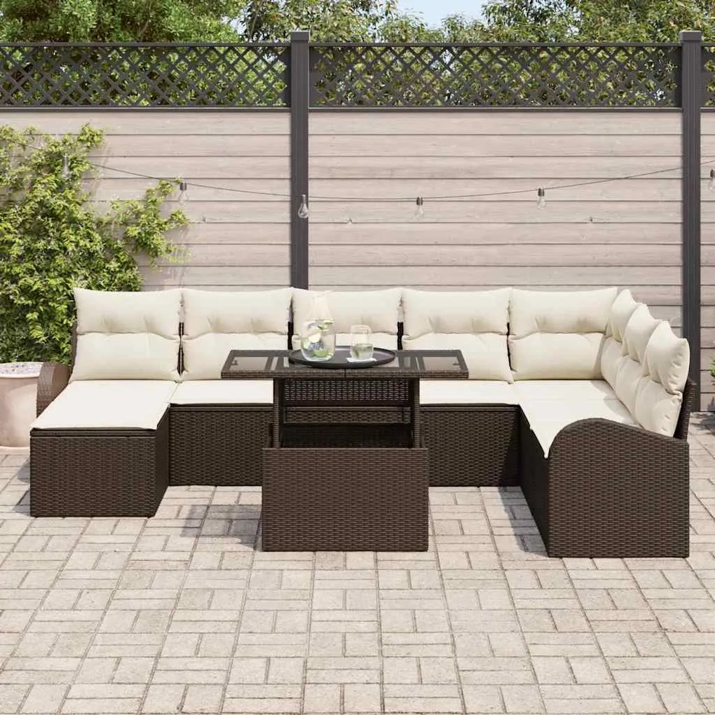 vidaXL Σετ Καναπέ Κήπου με μαξιλάρι 9 pcs Καφέ και κρεμ