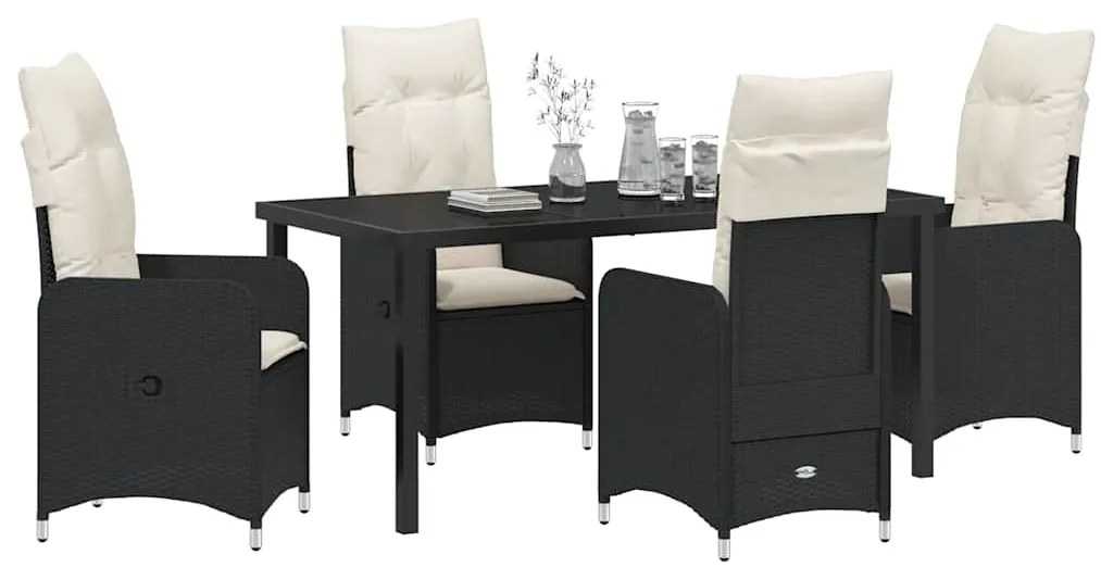vidaXL Σέτ φαγητού για κήπο με μαξιλάρι 5 pcs Μαύρο Πολυ ράταν