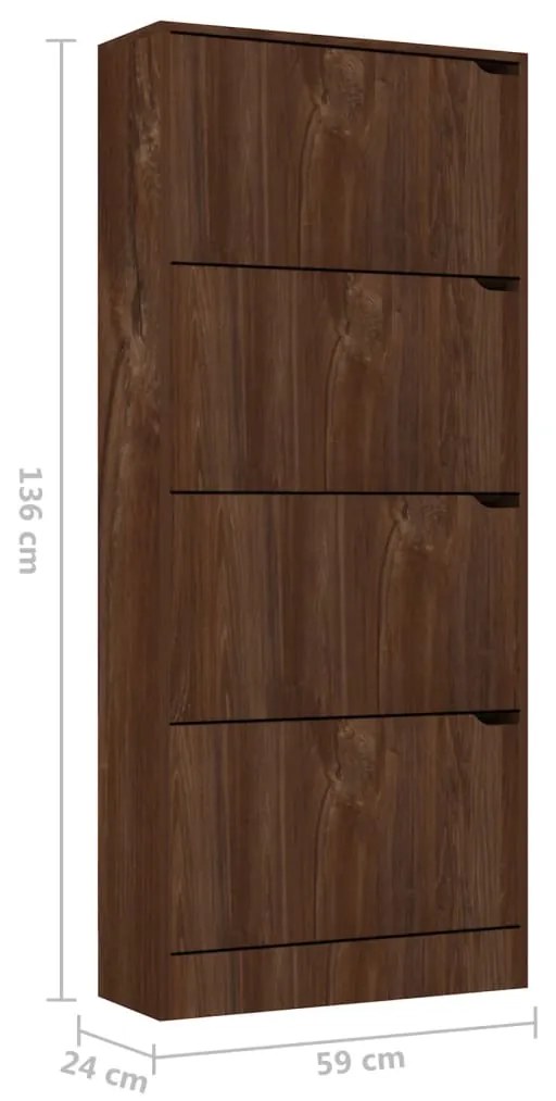vidaXL Παπουτσοθήκη με 4 Πόρτες Καφέ Δρυς 59x24x136 εκ. Μοριοσανίδα