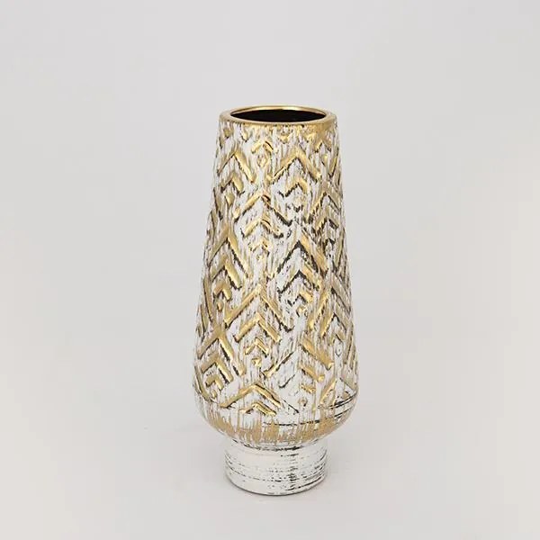 ΒΑΖΟ ΚΕΡΑΜΙΚΟ ΛΕΥΚΟ - ΧΡΥΣΟ 13x13x33cm