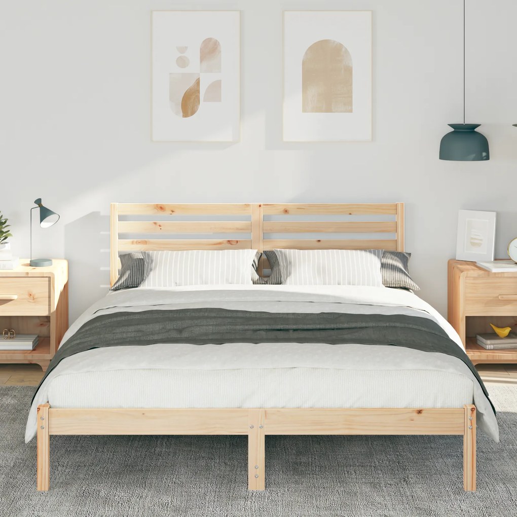 vidaXL Σκελετός Κρεβατιού Καφέ 150 x 200 cm Συμπαγές ξύλο πεύκου