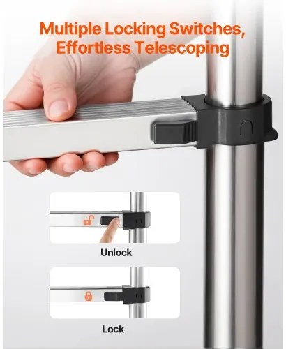 VEVOR Telescoping Ladder Stainless Steel Extension Step 12.5ft Portable Ladders