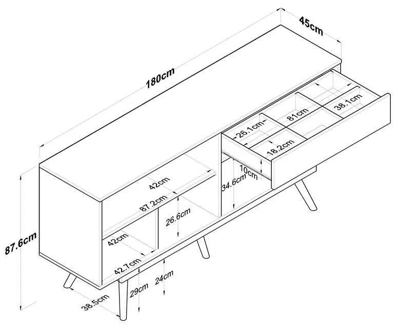 Μπουφές Satava pp σε λευκή-καρυδί απόχρωση 180x45x87.6εκ 180x45x87.6 εκ.