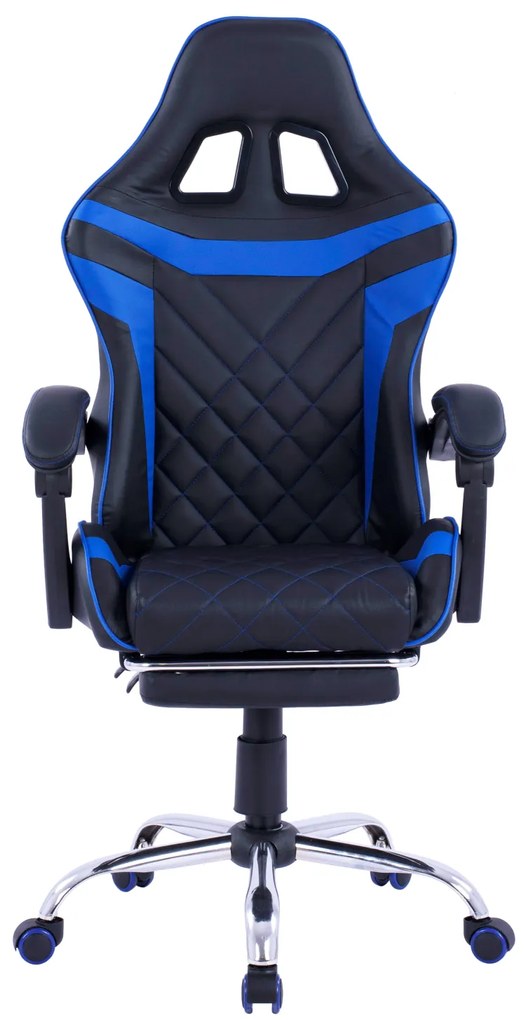 Πολυθρόνα Gaming Skyler Με Ανακλινόμενη Πλάτη Και Υποπόδιο Σε Χρώμα Μαύρο-Μπλε