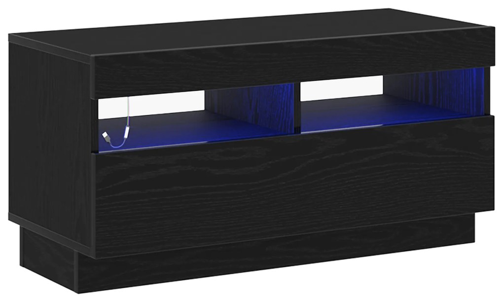 vidaXL Κονσόλα Τηλεόρασης με LED Φώτα Μαύρο Δρυς 80x35x40 εκ. Ένα επεξεργασμένο ξύλο