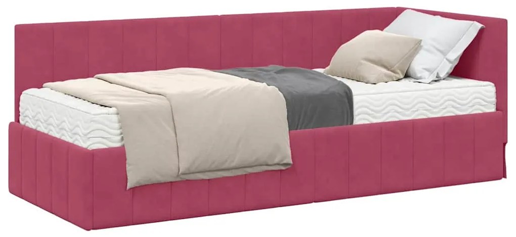 vidaXL Κρεβάτι Γωνίας με στρώμα Μπορντό 80 x 200 cm Βελούδο
