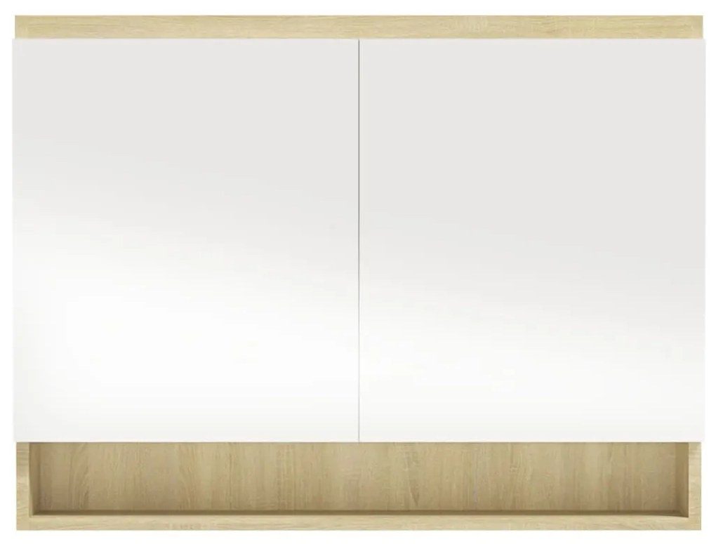 Ντουλάπι Μπάνιου με Καθρέφτη 80x15x60 εκ. Λευκό/Δρυς από MDF - Λευκό