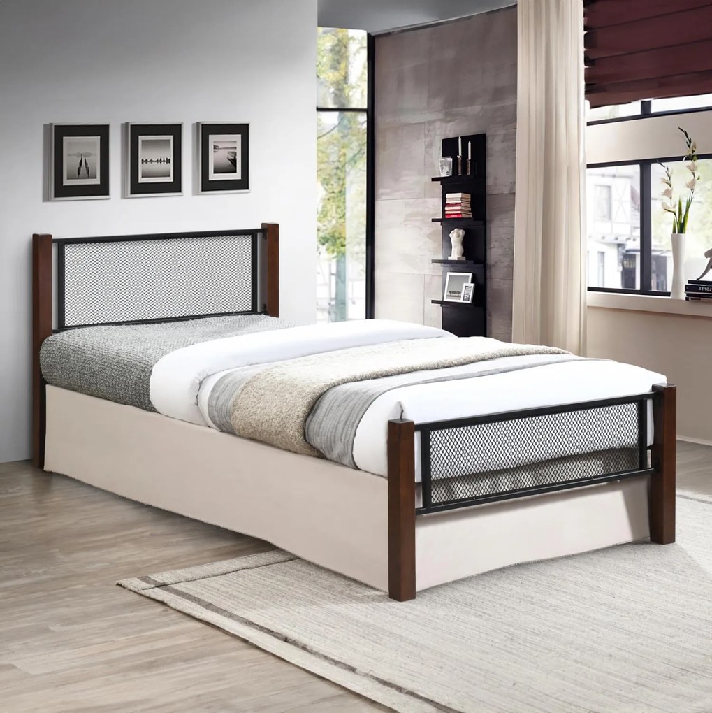 Κρεβάτι RAYVEN Μονό Μέταλλο Μαύρο - Ξύλο Dirty oak 90x190 εκ.