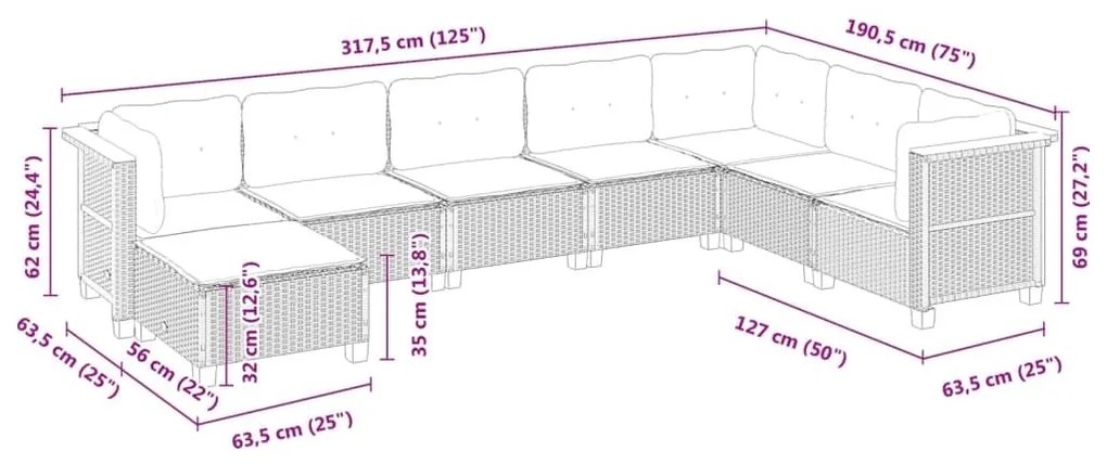 Σαλόνι Κήπου Σετ 8 Τεμαχίων Γκρι Συνθετικό Ρατάν με Μαξιλάρια - Γκρι