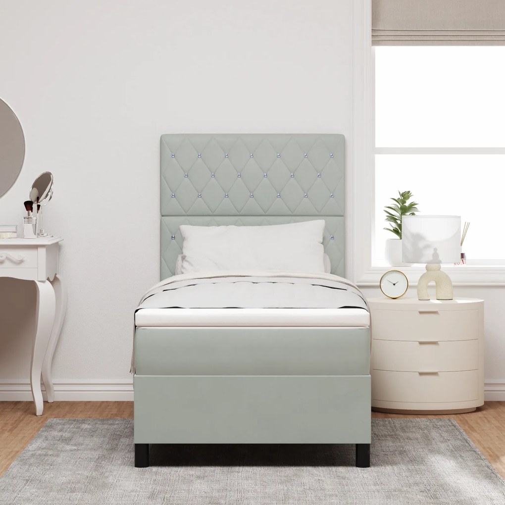 vidaXL Κρεβάτι Box Spring με Στρώμα & Φωτισμό LED Γκρι 90x190 εκ Βελούδο