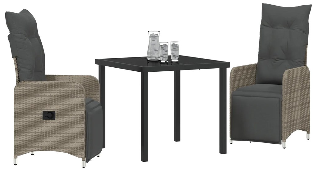 vidaXL Σετ Κήπου 3 Τεμ με Μαξιλάρια Γκρι Πολυ Rattan