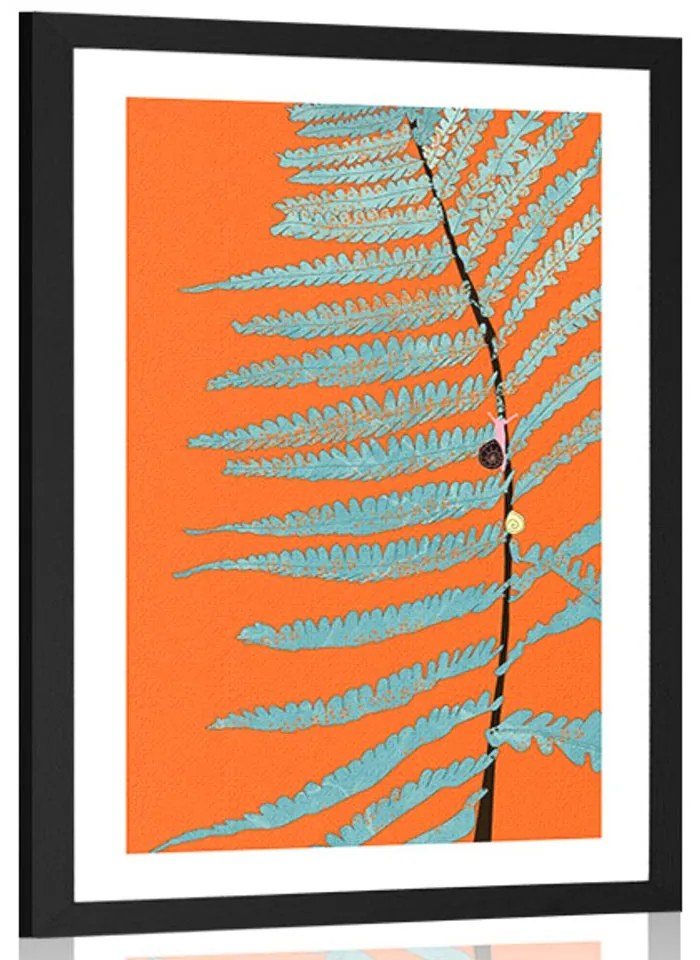 Αφίσα με παρπαστού Φύλλο σε πορτοκαλί φόντο - 20x30 black