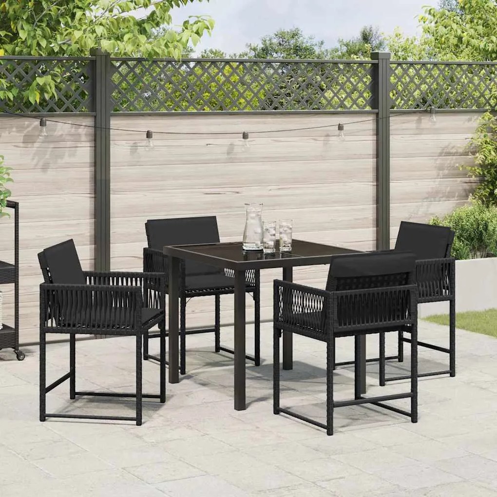 vidaXL Σέτ φαγητού για κήπο 5 pcs Μαύρο συνθετικό ρατάν