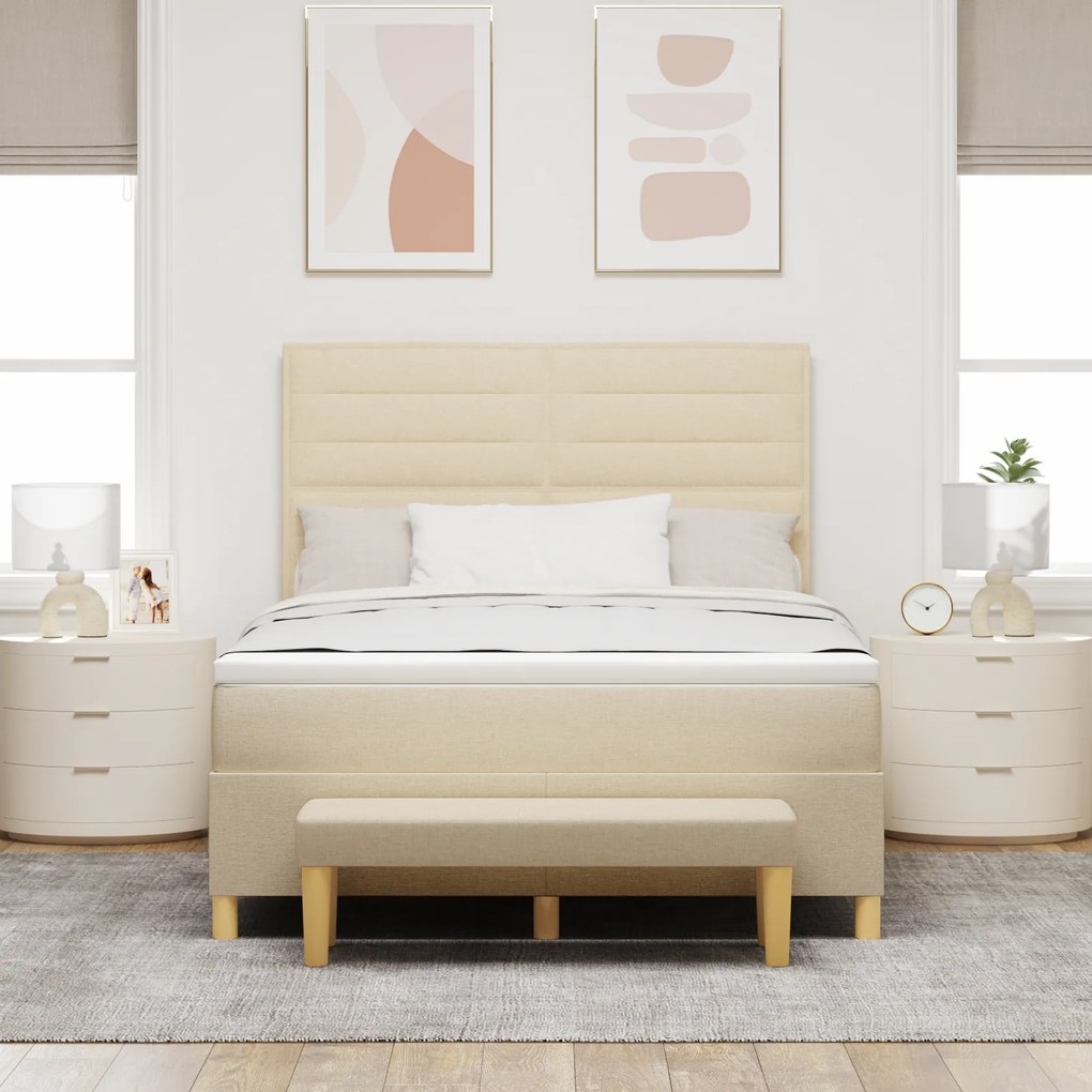 vidaXL Κρεβάτι με Ράουλο με Στρώμα & Πάγκο Κρεμ 140x200 εκ. Ύφασμα