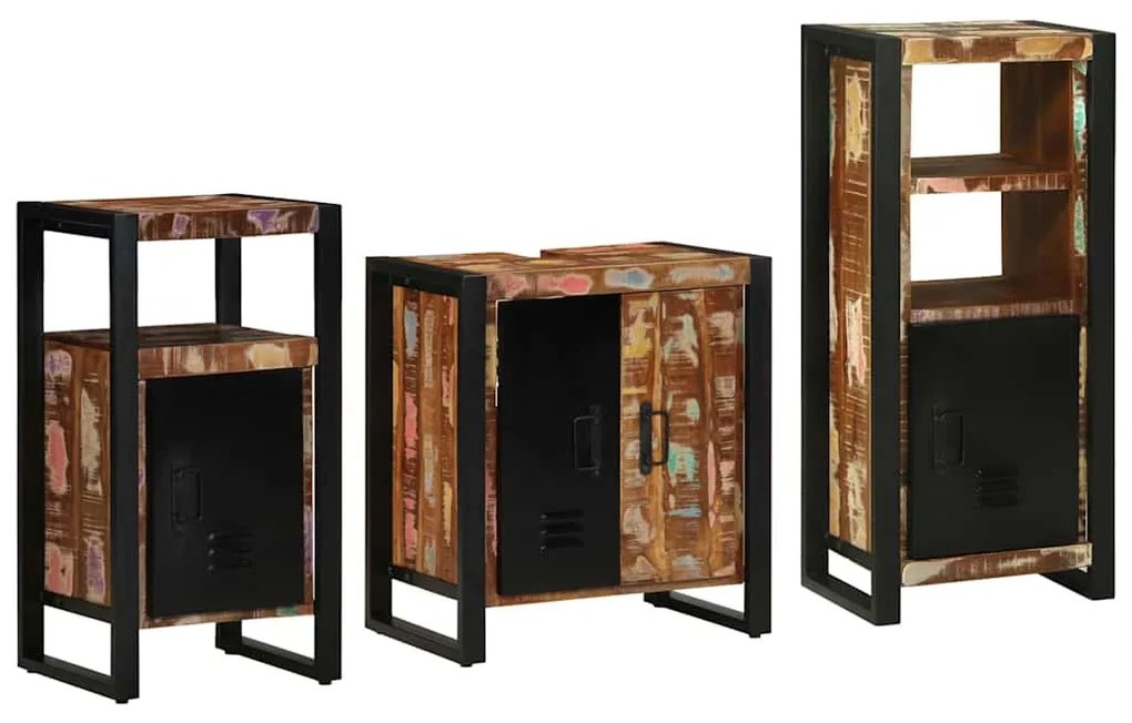 vidaXL Σετ Επίπλων Μπάνιου με συρτάρι 3 pcs Στερεό Ανακτηθέν Ξύλο