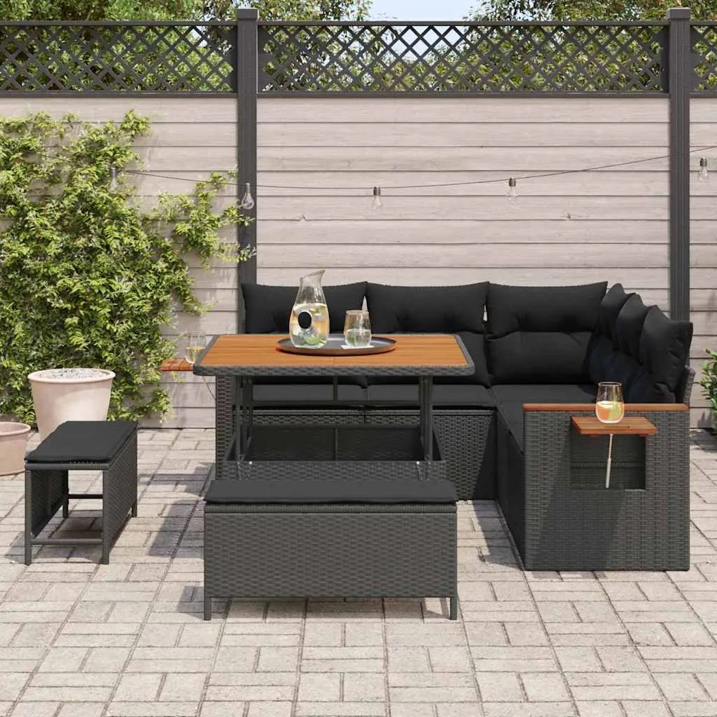 vidaXL Σετ Καναπέ Κήπου με μαξιλάρι 8 pcs Μαύρο 100 x 100 x 71 cm