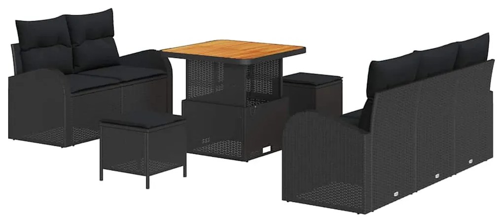 vidaXL Σετ Κήπου 8 Τεμαχίων με Μαξιλάρια σε Μαύρο Πολυ-Ράττον