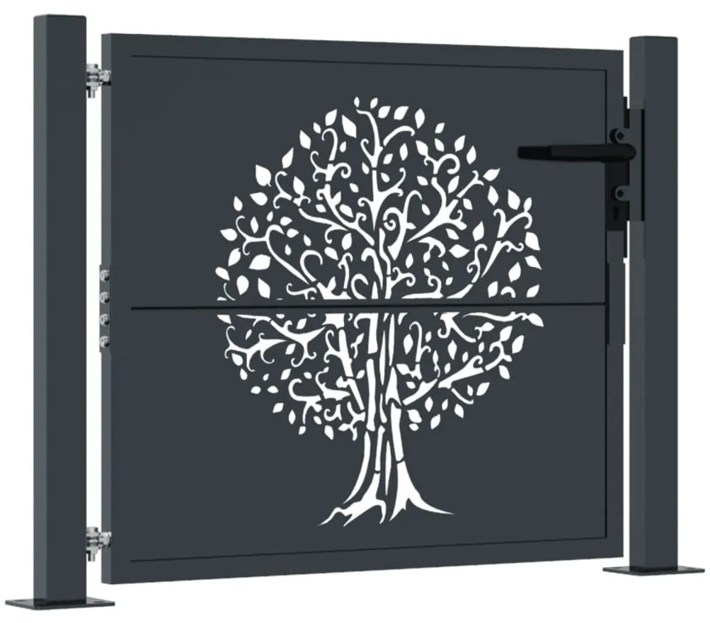 vidaXL Πόρτα Κήπου Ανθρακί 100x100 εκ. Σχέδιο Δέντρου από Ατσάλι