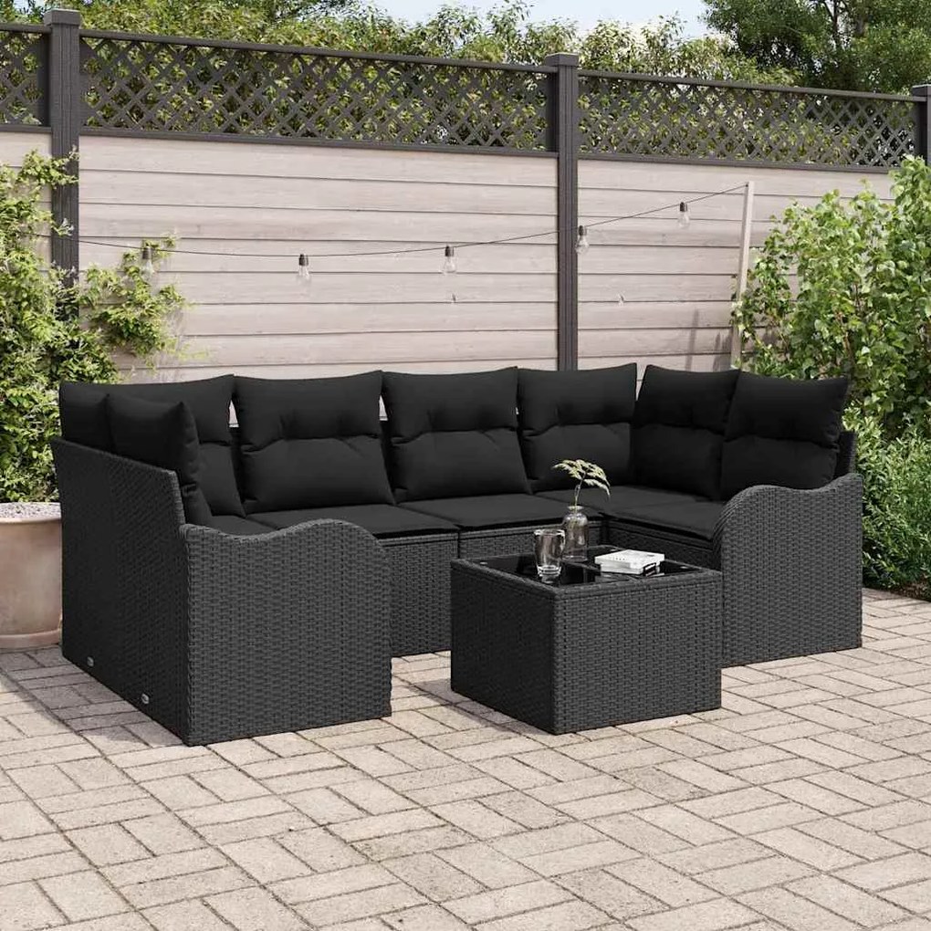 vidaXL Σετ Καναπέ Κήπου 7 pcs Μαύρο 55 x 55 x 37 εκ Πολυ ράταν