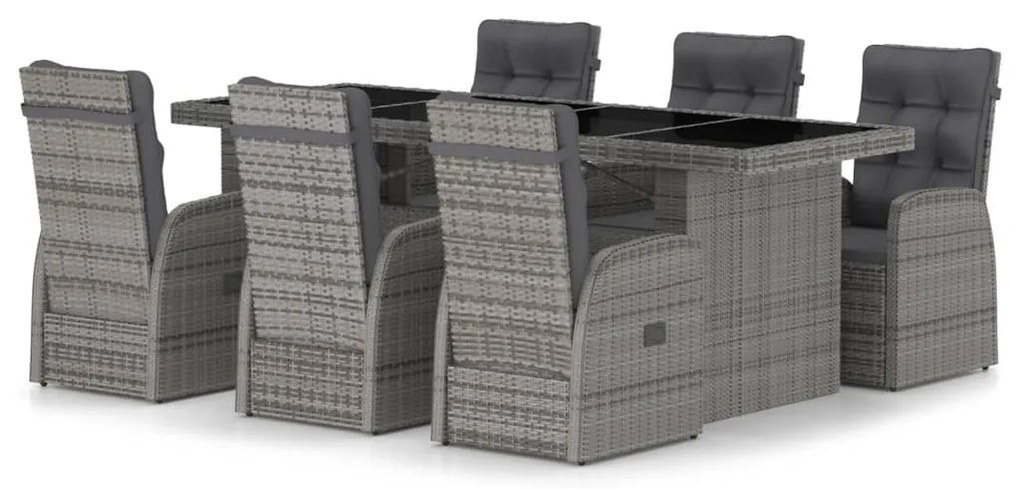 vidaXL Σετ Τραπεζαρίας Εξ. Χώρου 7 τεμ. με Μαξιλάρια Γκρι Συνθ. Ρατάν