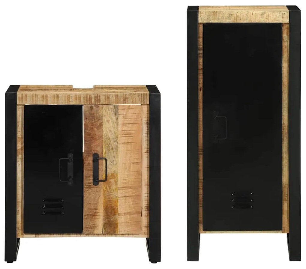 vidaXL Σετ Επίπλων Μπάνιου 2 pcs Καφέ και Μαύρο Στερεό ξύλο μάνγκο