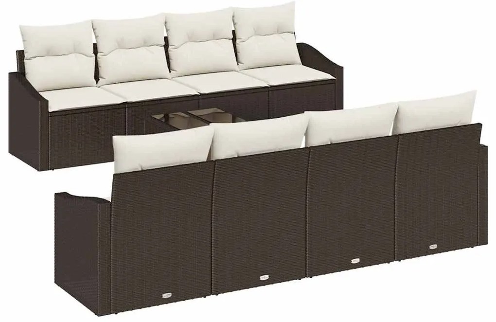 vidaXL Σετ Καναπέ Κήπου με μαξιλάρι 9 pcs Καφέ, Κρέμα 55 x 55 x 37 εκ