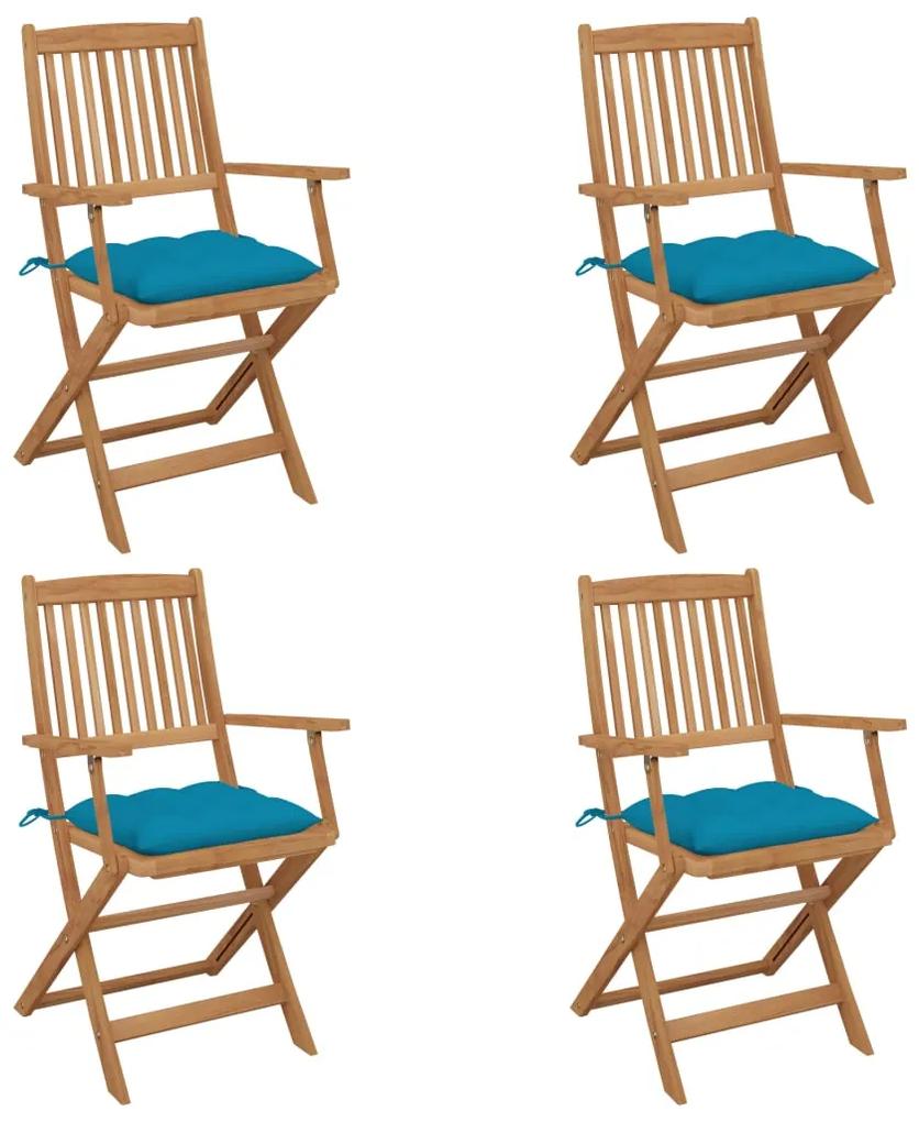 3064636 vidaXL Καρέκλες Κήπου Πτυσσόμενες 4 τεμ Μασίφ Ξύλο Ακακίας &amp; Μαξιλάρια Μπλε, 1 Τεμάχιο
