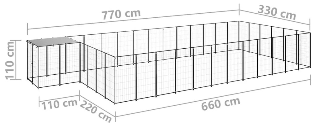 3082216 vidaXL Dog Kennel Black 22,99 m² Ατσάλι (150782+3x150784)