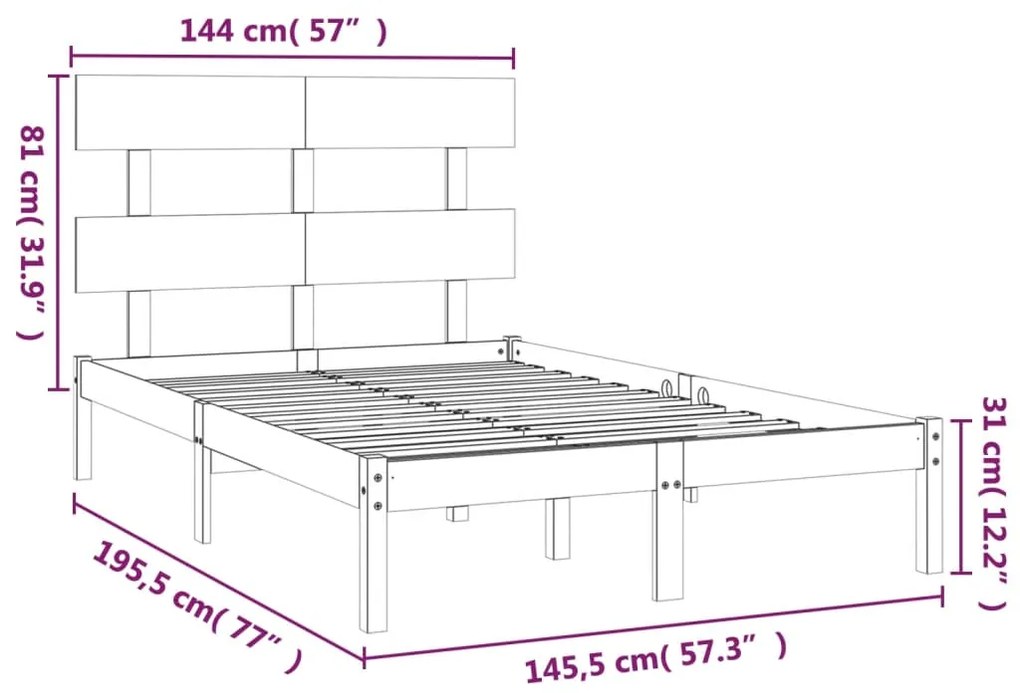 vidaXL Πλαίσιο Κρεβατιού 140 x 190 εκ. από Μασίφ Ξύλο