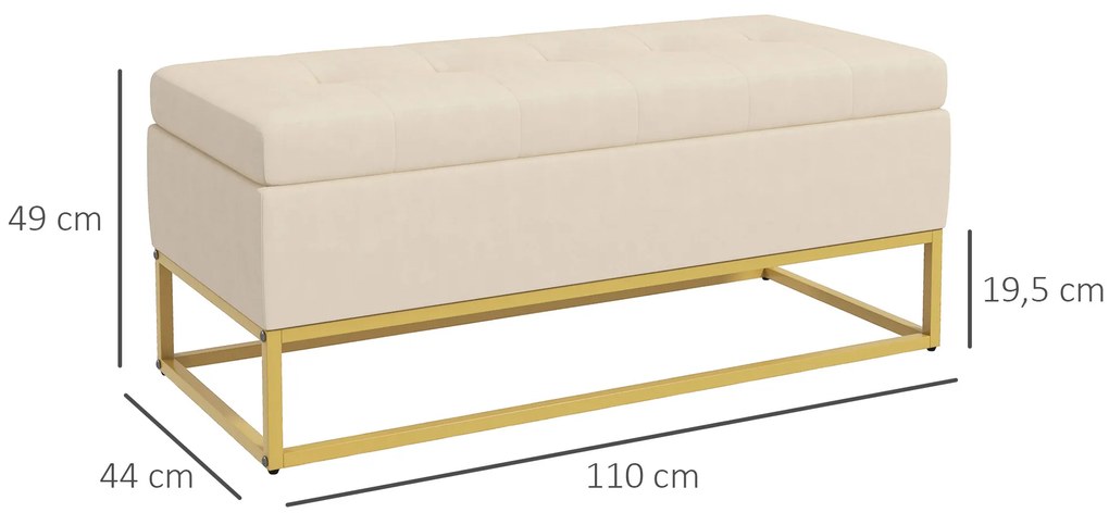 HOMCOM Πάγκος με αποθηκευτικό χώρο, διακοσμητική κουμπωτή επένδυση, όψη φλα mine, χρυσά ατσάλινα πόδια, 110 x 47 x 46,5 cm