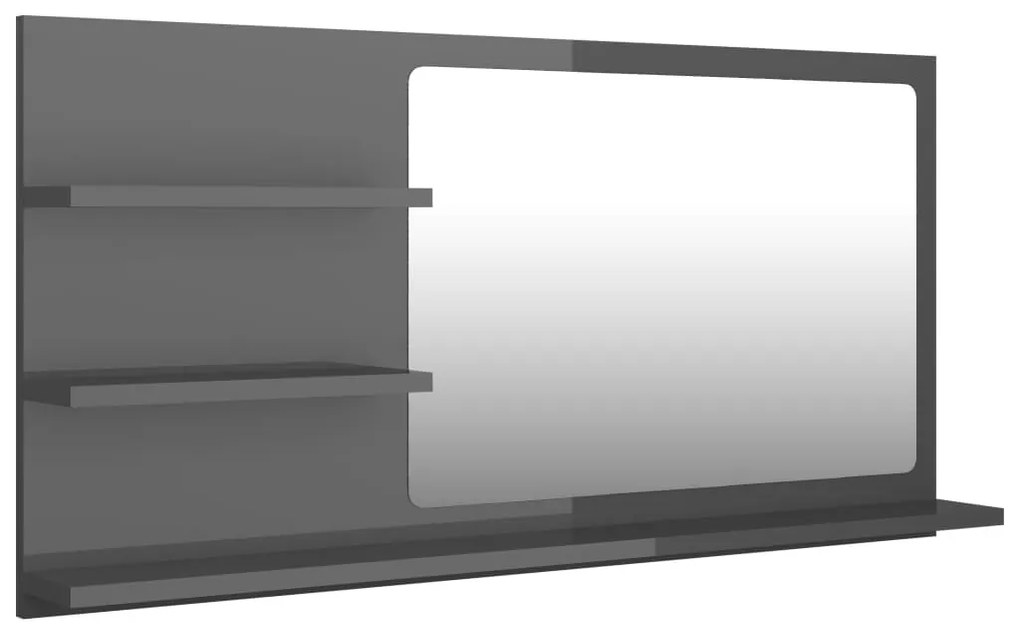 vidaXL Καθρέφτης Μπάνιου Γυαλιστερό Γκρι 90x10,5x45 εκ. Επεξ. Ξύλο